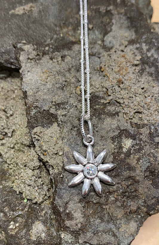 Silver Daisy Crystal Necklace