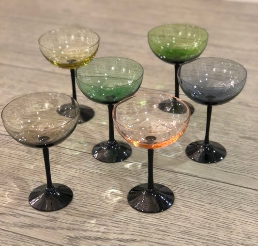 Vintage Colored Champagne Coupe Glasses