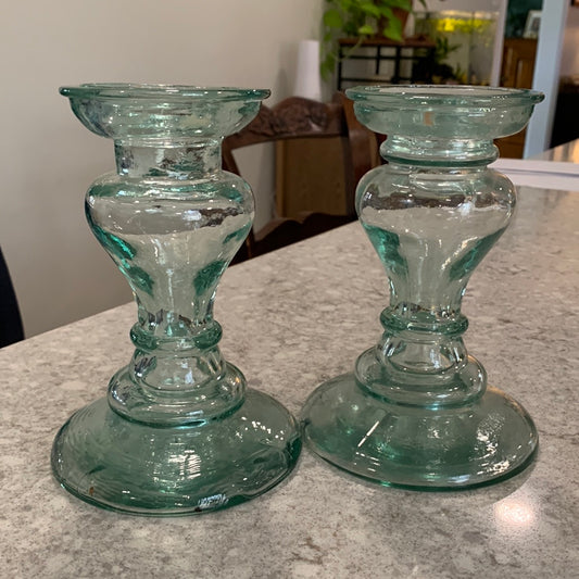 Glass Candlestick Holders, Pair