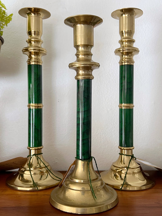 Brass & Green Candle Holder