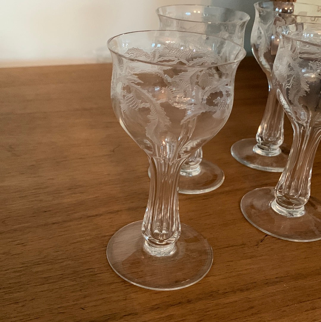 Vintage Hollow Stem Glasses, Set of 4