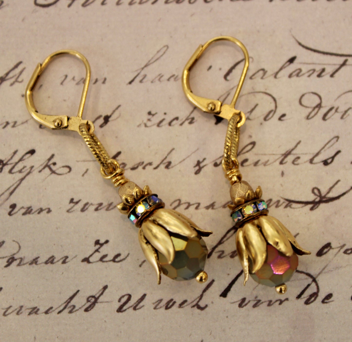 24k Gold Plated Floral Dangle Earrings