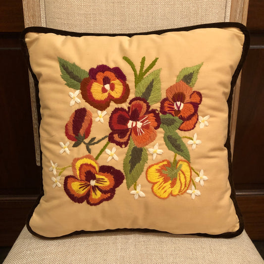 Embroidered Pillow: Pansies