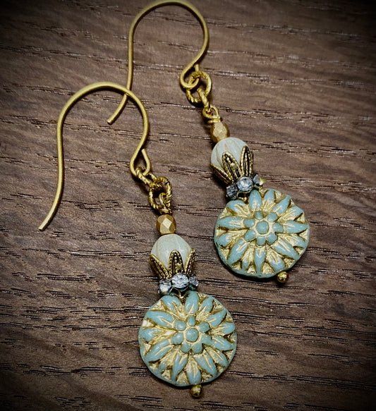 Gold Chrysanthemum Floral Earrings