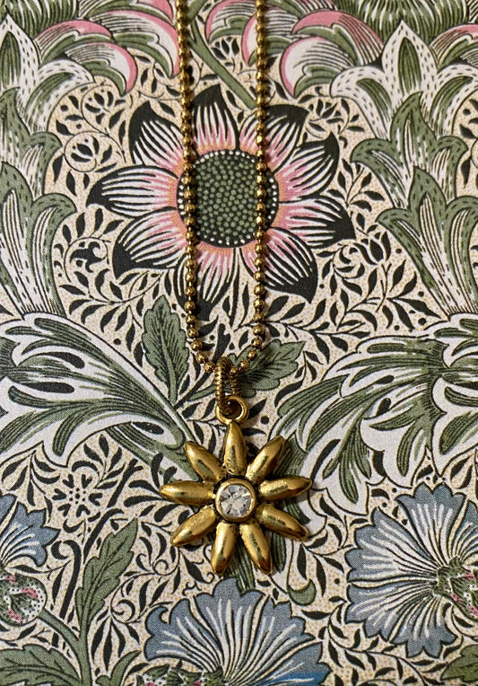 Gold Daisy Austrian Crystal Necklace