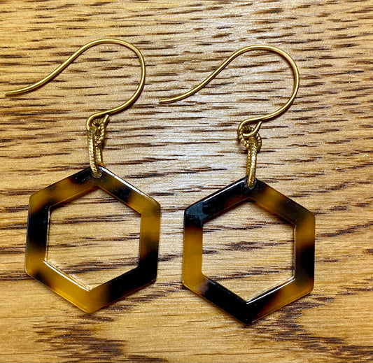 Tortoiseshell Hexagon Earrings