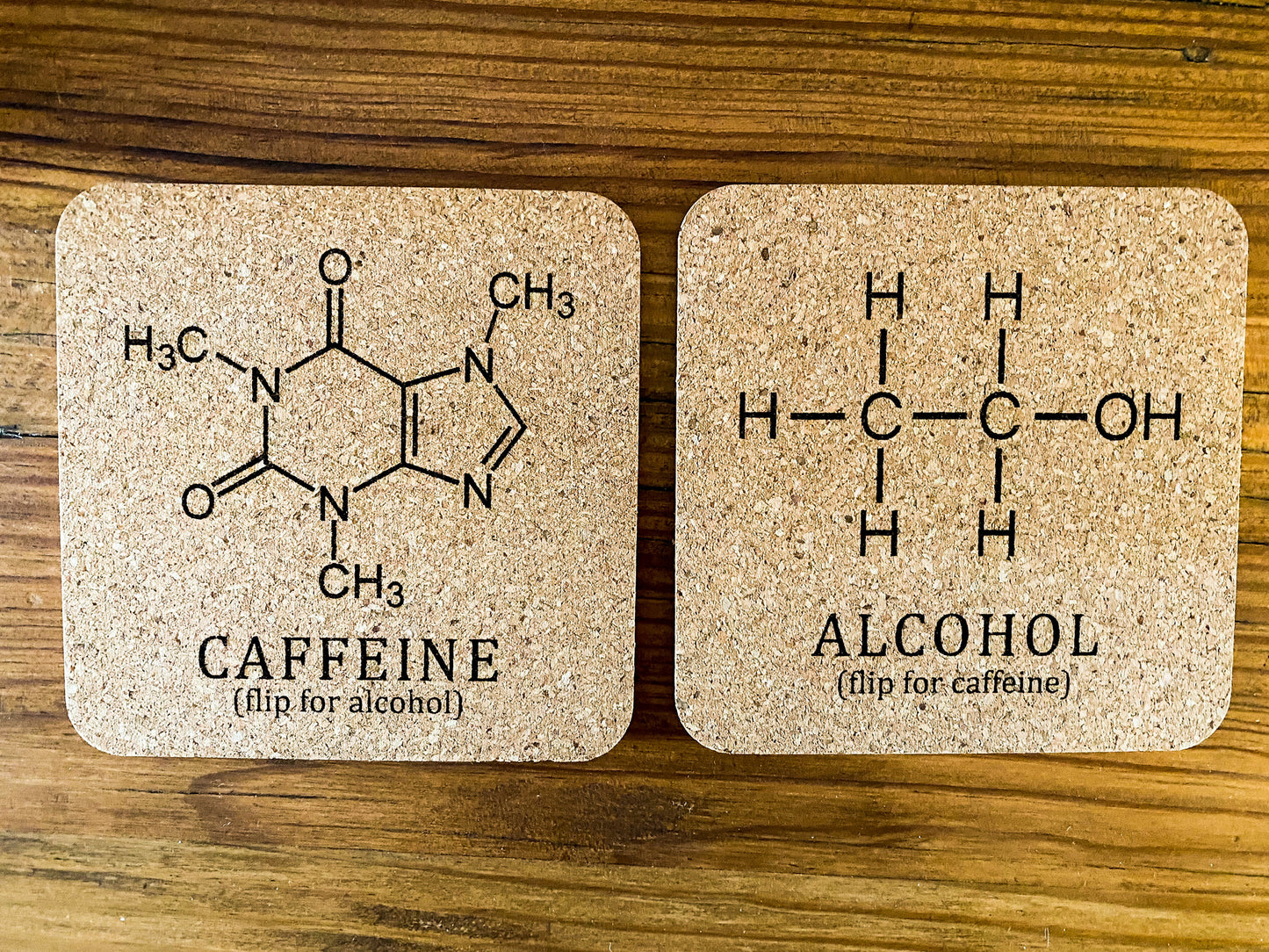 Caffeine/Alcohol Double-Sided Cork Coasters
