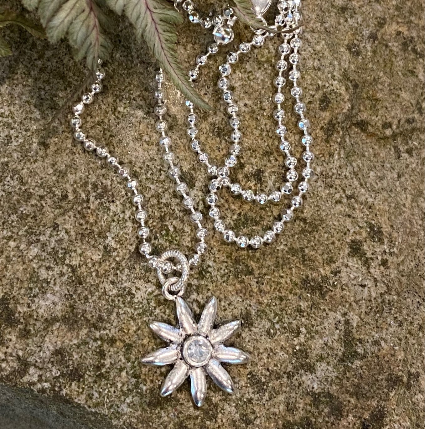 Silver Daisy Crystal Necklace